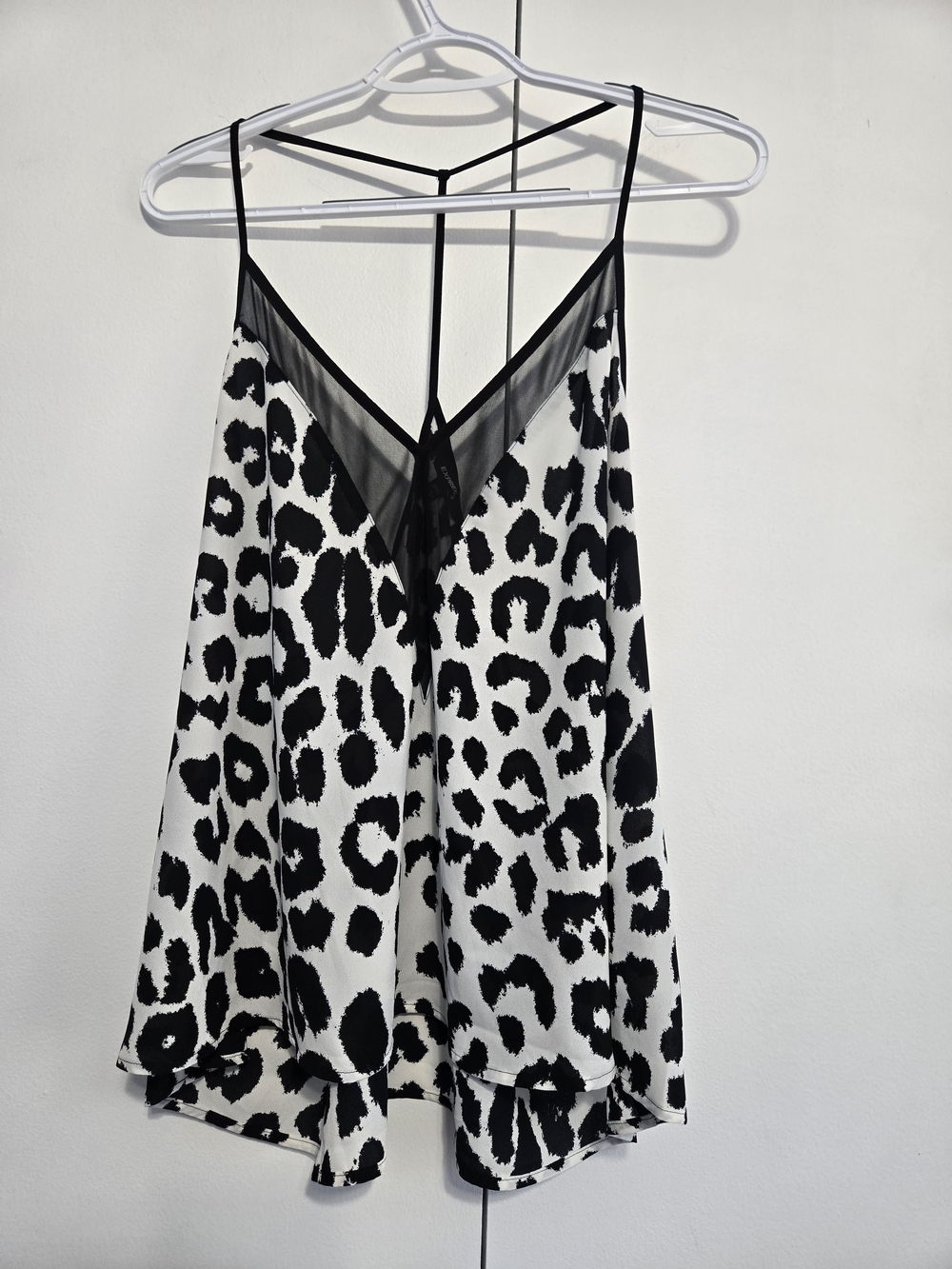 Express XL Black White Leopard Print Strappy Cami Tank Top Mesh Back